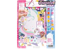 DIAMANTINY Design Art Face Diamond Painting Kit Unicorno, Crea Il Mosaico coi Cristalli Colorati, Colore Blu, 90007B