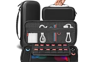 ＲＵＥＩＵＲＩ Carry Case for Nintendo Switch 2 Hard Case, Shockproof EVA Leather Carrying Case with Game Card Slots & Screen Protector Waterproof Travel Pouch for Switch Console (EVA PU Shell)