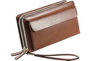 Balidiya Men Clutch Purse Bag Leather Wallet Card Holder Business 2 Zipper
