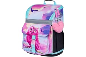 Baagl Schulranzen Mädchen für 1. Klasse - Ergonomische Schultasche für Kinder - Schulrucksack mit Brustgurt - Grundschule Ranzen Tornister