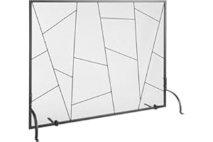 VEVOR Pare-feu de Cheminée à Panneau Unique Grille de Protection de Cheminée en Fer Robuste 90,6x72 cm Pare-étincelles Autoportant Installation Simple pour Salon Décoration d'Intérieur Moderne, Noir