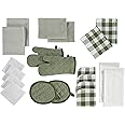 Lane Linen Dish Towels and Dishcloths Sets - 20 Pc Kitchen Towels Set, 500 Degree Heat Resistant Kitchen Mitts and Pot Holders, 100% Cotton Dish Towels, Kitchen Dish Rags for Washing Dishes - Olive