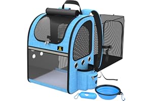 S4LTHER 'S S4LTHER'S Zaino per Cani - Zaino per Gatti Espandibile - Zaino Gatto con Abbeveratoio - Zaino Gatto Trasporto Espansibile con Tracolla - Zaino Cane Peso Massimo 8 KG - Trasportino Gatto Zaino