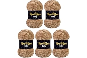 Rome Yarn Softy #6 Super Chunky Velvet Yarn 5 x 100g - 120m | 100% Micro Polyester Bulky Chenille Soft Baby Blanket Amigurumi Plush Thick Yarn for Knitting and Crochet (922 Cream Coffee)