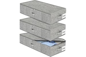 KUKIKAN Under Bed Storage Box with Lid 3 Pack, Low Profile Foldable Underbed Clothes Organiser Under Sofa and Cot, W/ Ultra Thick Fabric and Sturdy Bottom/Sides, Storage Box for Dorm and Home 76x40x17cm