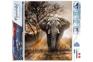 Figured'Art Diamond Painting Kit completo - Cuadro 40x50cm de Pintura de Diamante - Lienzo entero enrollado con diamantes de imitación cuadrados - Elefante en la Sabana - 5D DIY Manualidades Adultos
