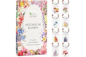 OwnGrown Blumensamen-Set - 8 Historische Blumen Samen Sorten - Mohnsamen, Akelei, Rittersporn, Glockenblumen, Strohblumen, Löwenmäulchen Pflanzenliebhaber und Blumenfreunde