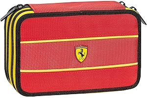 FRANCO COSIMO PANINI FERRARI KIDS - Piórnik szkolny z oficjalnym Ferrari, 3 przegródki dla dzieci z zestawem na artykuły pa, niebieski długopis Frixion i praktycznym zamkiem błyskawicznym, 20 x 13 x 7 cm,