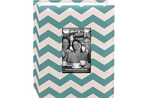 PIONEER PHOTO ALBUMS Pioneer Albums Photo Chev-100 Chevron Tissu Cadre Album Photo avec 100 Pochettes Tenir, 10,2 x 15,2 cm, Aqua/Blanc