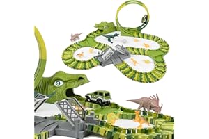 CELMAN Circuit Voiture Enfant - Ensemble de Piste de Course Flexible, Jouet de Dinosaure Créatif avec Nombreux Éléments et Voiture 4x4, Jouet de Dinosaure pour Enfants de 3 à 6 Ans
