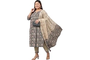 XL LOVE - By Janasya Indischer Baumwoll-Kurta in Übergröße mit Hose und Dupatta