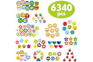 HEBAYY 6340 Etiquetas de motivación de recompensa para maestros para niños (mega paquete en 14 temas) (versión inglesa 1.3 cm to 1.9 cm de diámetro)