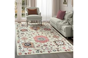 ARTYRUGS Arty Rugs Machine Washable Rug, 122x170cm, 75% Recycled Cotton, Short Pile, Non-Slip Backing, Non-Shedding, Area Rugs for Living Room, Bedroom, Kitchen, Hallway, Office, Ivory & Pink