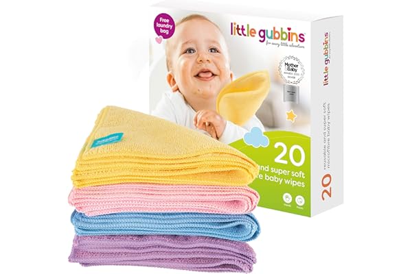 20 x Lingettes Bébé MICROFIBRES par Little Gubbins | Paquet de lingettes sèches et non-parfumées