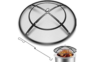 HYDREAM Feuerstelle Funkenschutz, 55,9 cm (22 Zoll) Feuerstelle, Abdeckung für den Außenbereich, mit Griff und Schürhaken, runde Abdeckung, Netz-Ersatz, robuste Stahl-Feuerstellenabdeckung für Hinterhof
