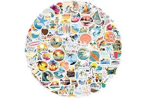 TIESOME 120 adesivi estivi da spiaggia adesivi per surf adesivi hawaiani da spiaggia, adesivi in vinile impermeabili adesivi per esterni adesivi tropicali a tema oceano per bottiglie d'acqua per