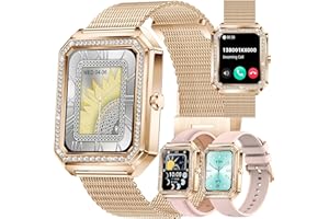 MYSHUN Smartwatch Damen mit Telefonfunktion, 1,59” Fitnessuhr Diamond Uhren Fitness Tracker 123 Sportmodi Aktivitätstracker IP68 Wasserdicht mit Schlafmonitor Schrittzähler für IOS Android (Gold)