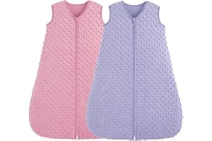 FIEMOL Saco de Dormir Bebe 12-18 Meses, 1.5 TOG Invierno Recién Nacido con Puntos de Felpa, Saco de Dormir de Algodón Suave para Bebé Rosa y Morado Paquete de 2