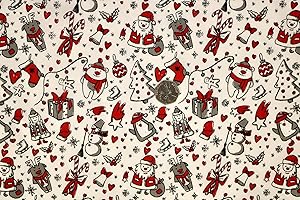 PYRHAN LTD Pyrhan Christmas Polycotton Fabric Prints | 45 Inch Wide Dress Craft Fabric Material by The Metre | Polycotton Print Used in Sewing Kit and Accessories-Quilting Fabric (45-White-Santa)