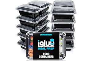 Igluu Meal Prep - Recipientes de 2 Compartimentos para comida de Plástico Sin BPA con Tapas Herméticas - Apilables y Reutilizables - Aptos para Microondas, Congelador y Lavavajillas - Set de 10