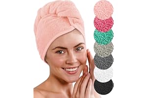 LAYNENBURG Asciugamano Turbante Deluxe con Bottone per Capelli Corti e Lunghi - Spugna di Cotone - 4 Lacci per Capelli Gratis - Asciugatura Rapida e asciugacapelli Super Assorbente (Rosa)