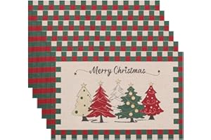 ‎BANCHIF Banchif Tischsets Weihnachten Das Tischset Ist Mit Weihnachtsbaum Motiv Abwaschbar rutschfest Abgrifffeste Hitzebeständig PVC Platzsets Tischdeko Weihnachten Tischsets Set of 6 (45 x 30 cm)
