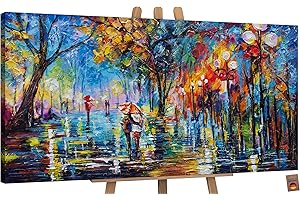YS-Art Hand-painted abstract cityscape Autumn alley Painting wall art for living room colorful autumn motive Wall art for bedroom arts crafts 40x20 inch