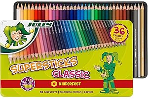 Crayons de couleur JOLLY Supersticks Kinderfest, crayons de couleur incassables & non toxiques, 36 crayons, étui métallique, haute qualité, forme hexagonale de crayon de couleur