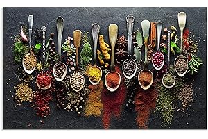 ARTLAND Spritzschutz Küchenrückwand Küche Herd Glas mit Motiv 100x60 cm Essen, Trinken & Genuss Lebensmittel Fotografie Bunt Kräuter Gewürze Schiefer U1UJ