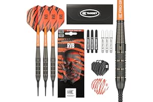 Target Darts Raymond van Barneveld RVB Jeu de fléchettes à pointe souple en laiton 18 g | Coffret cadeau d'accessoires de fléchettes | Comprend des fûts de fléchettes, des tiges de fléchettes Pro Grip