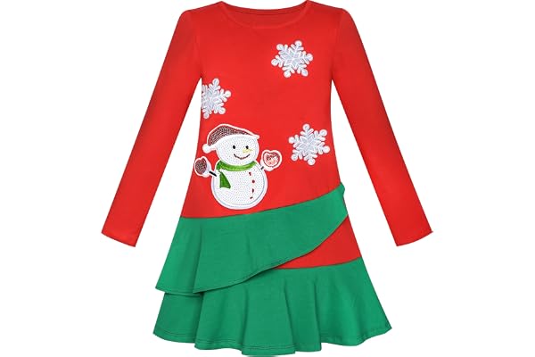 Sunny Fashion Robe Fille Manche Longue Noël Bonhomme de Neige Vacances Partie 5-12 Ans
