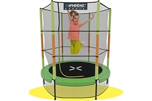 ‎KINETIC SPORTS KINETIC SPORTS Kinder Trampolin Jumper 140 cm - Inklusive Gummiseil Federung, Sicherheitsnetz mit Reißverschluss, Rahmenpolster, Schutz Bodennetz - Indoor Kindertrampolin Spielzeug