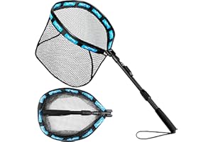 PLUSINNO Floating Fishing Net for Steelhead, Salmon, Fly Fishing, Kayak, Perch, Trout Fishing, Catfish, Rubber Coated Landing Net for Easy Catching and Releasing, for Easy Transportation and Storage