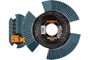 RHODIUS VISION PRO, 5 Stück Ø 115 mm K80 Fächerscheiben durchsichtig, Made in Germany, Metall Edelstahl Stahl INOX, für Winkelschleifer, Schleifscheibe, Fächerschleifscheibe