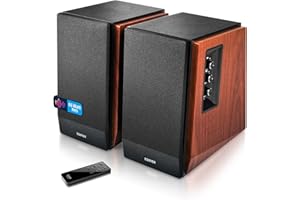 Edifier R1700BT Lautsprecher-Set 2 Regallautsprecher analoge + digitale Anschlüsse Bluetooth Echtholzgehäuse in Wood Anschlusskabeln Fernbedienung