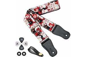 Nefelibata Gitarrengurt, Japan Hot-Bronzing Baumwolle Akustikgitarrengurte mit echtem Leder Enden für E-Gitarre, Bass & Ukulele. Inklusive Riemen Taste, Gitarre Picks und Gurt Schlösser