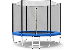 HomeMiYN Trampoline Extérieur Ø183/244/305/366 cm,Trampoline de Jardin Rond pour Enfants,Filet de Protection Externe, Coussins de Sécurité, Échelle,Protection de Bord