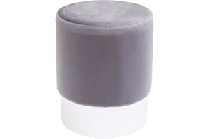 KARE Design Taburete tapizado Cherry Brass, Gris Claro/Plata, Taburete pequeño con Funda de Terciopelo, Redondo, recibidor, Dormitorio, Armario, Oficina, 42x35x35 cm