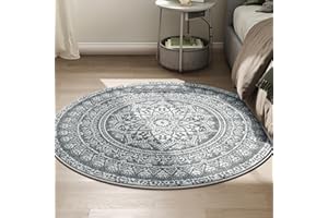 ‎SONGMICS HOME SONGMICS HOME Teppich rund, Outdoor Teppich, Boho, 120 cm d, waschbar, rutschfest, Floral Vintage, für Wohnzimmer, Esszimmer, Schlafzimmer, Optik, Garten, Terrasse, Balkon, anthrazitgrau TAR051G02