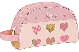 Glowlab Hearts - Neceser Escolar Infantil Pequeño con Asa, Neceser Infantil, Adaptable a Carro, Ideal para Niños, Cómodo y Versátil, Calidad y Resistencia, 28x10x18 cm, Color Rosa Claro