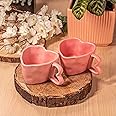 Rare Planet Handcrafted Pink Ceramic Mug Pack of 2 Unique Wavy Rim Design, Perfect for Daily Uses, Coffee and Tea, Premium Stoneware, Dishwasher and Microwave Safe Premium & Sophisticated