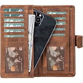 Lev Leather El Yapımı &Ccedil;ıt&ccedil;ıtlı Deri C&uuml;zdan - Telefon B&ouml;lmeli, Hakiki Deri Premium Kalite Kartlık C&uuml;zdan, 2'si Pencereli 13 Ka