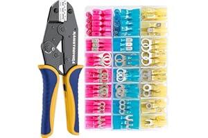 haisstronica Crimping Tool Set for Heat Shrink Connectors with 280PCS Wire Crimping Tool of 0,5-6mm²(AWG22-10) Electrical Ring Fork Spade Splice(3Colors/7Size)