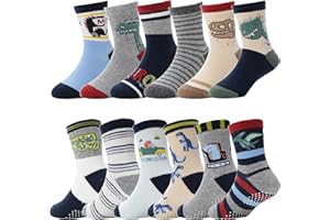 ANTSANG Stoppersocken Kinder Baby Jungen Socken Anti Rutsch / Rutschfeste Geschenk Socken Baumwolle Antirutschsocken für Kinder Jungen Kleinkind 12 Paar