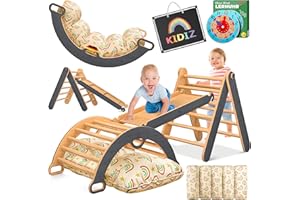 Kidiz® Klettergerüst Montessori 7in1 Spiel-Set mit Kletterbogen Rutsche Kletterdreieck aus Holz inklusive Kissen, Tafel & Lern-Uhr | Indoor Spielplatz für Kleinkinder ab 1 Jahr & Kinder bis 3 Jahre