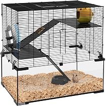 PawHut Cage Hamster, Cage Rongeur, 3 Niveaux avec Roue, rampes ...