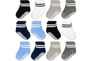 GRPSKCOS Baby Toddler Non Slip Socks 12 Pairs Toddler Grip Socks Newborn Sock with Grip Anti Slip Crew Sock for 0-7 Years Boys Girls