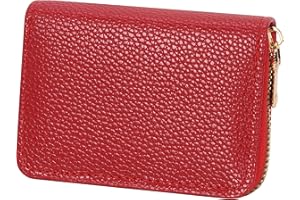 IHIGOGOFA Porte Cartes de Crédit Cuir Fermeture Eclair, Crédit Portefeuille Blocage RFID avec 20 emplacements pour Cartes (Rouge-18)