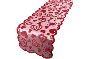 BHGT 13 X 72 Inches Valentines Table Runner with Red Heart Lace Valentine’s Day Decorations Love Table Runner for Home Wedding Décor, Christmas Party, Mother's Day, Valentine Day Table Decorations (Heart)