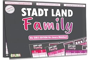 Kulinu Gesellschaftsspiel - Stadt, Land, Family - Geschenk für Mädchen ab 8 Jahren - Quiz Spiel Geschenk-Idee Spieleabend Kindergeburtstag Familienspiel Reisespiel - 100% Made in Germany